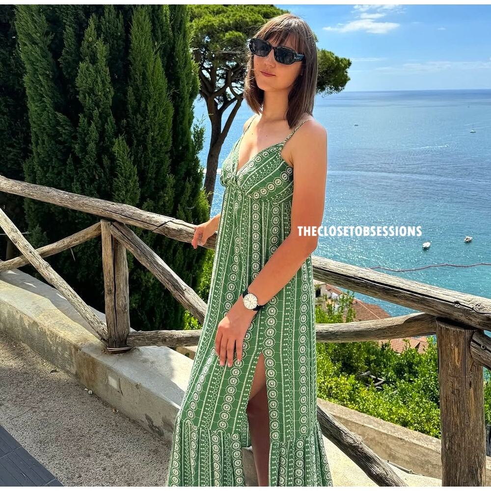 ZARA Green V-Neck Midi Dress NWT - Picture 7 of 16